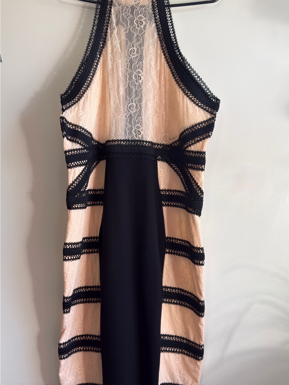 VENUS Black & Blush Pink Lace Halter Bodycon Mini Dress with Full Zip Back